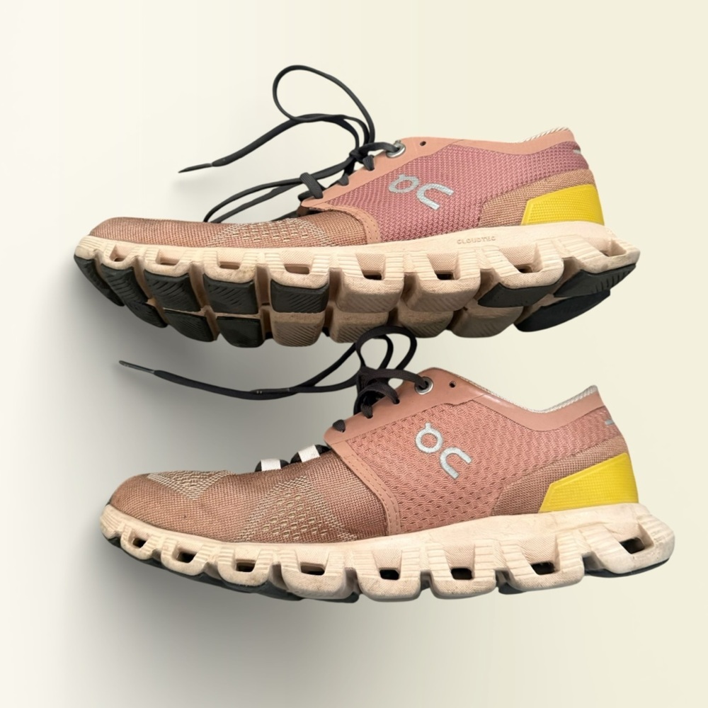On Cloud X Women's Running Shoes Cream Beige Pink Yellow Size W6